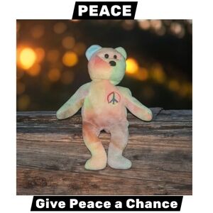 Ty PEACE Teddy Bear Rainbow Colored Red Orange Green Yellow Stuffed Animal Bear